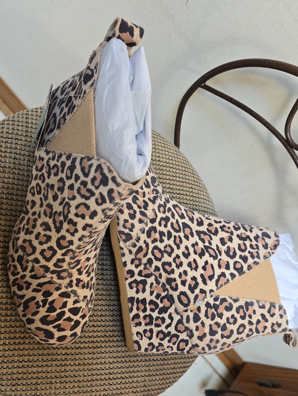 Toms Leopard Print Wedge Ankle Boots - Black & Tan
